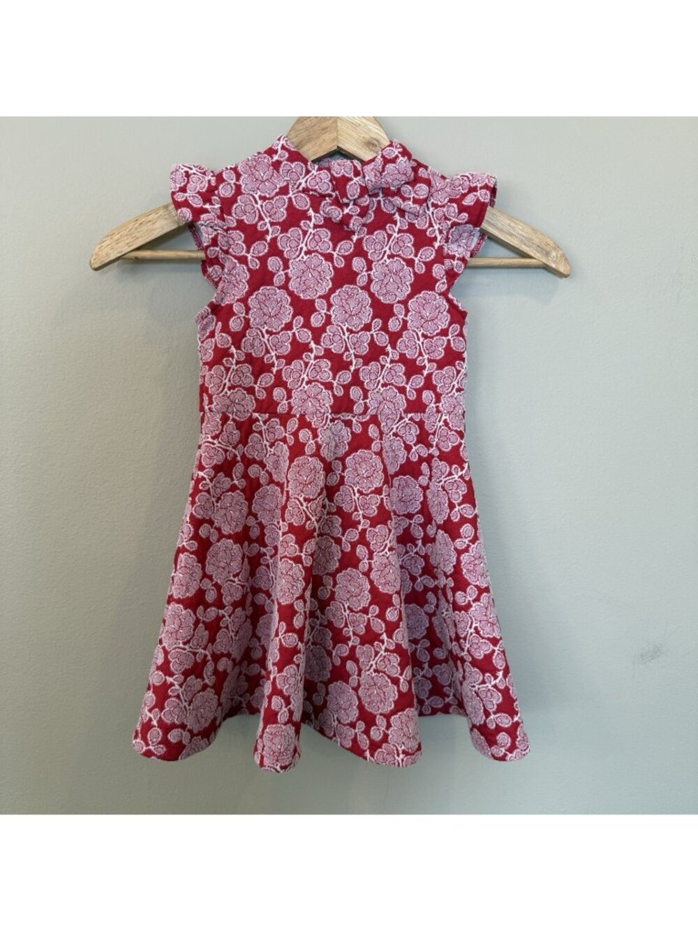 Janie and Jack Red Floral Jacquard Dress Girls Size 4 Holiday Party